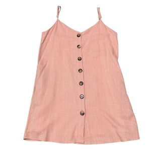 NWT Urban Daizy Pink Linen Blend Button Front Mini Dress Size S